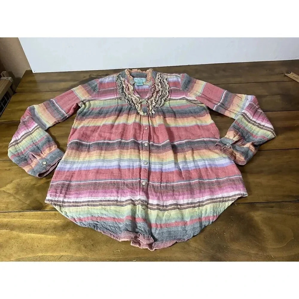 Tasha Polizzi Southwestern Ruffled Pearl Snap Western Shirt Size Small